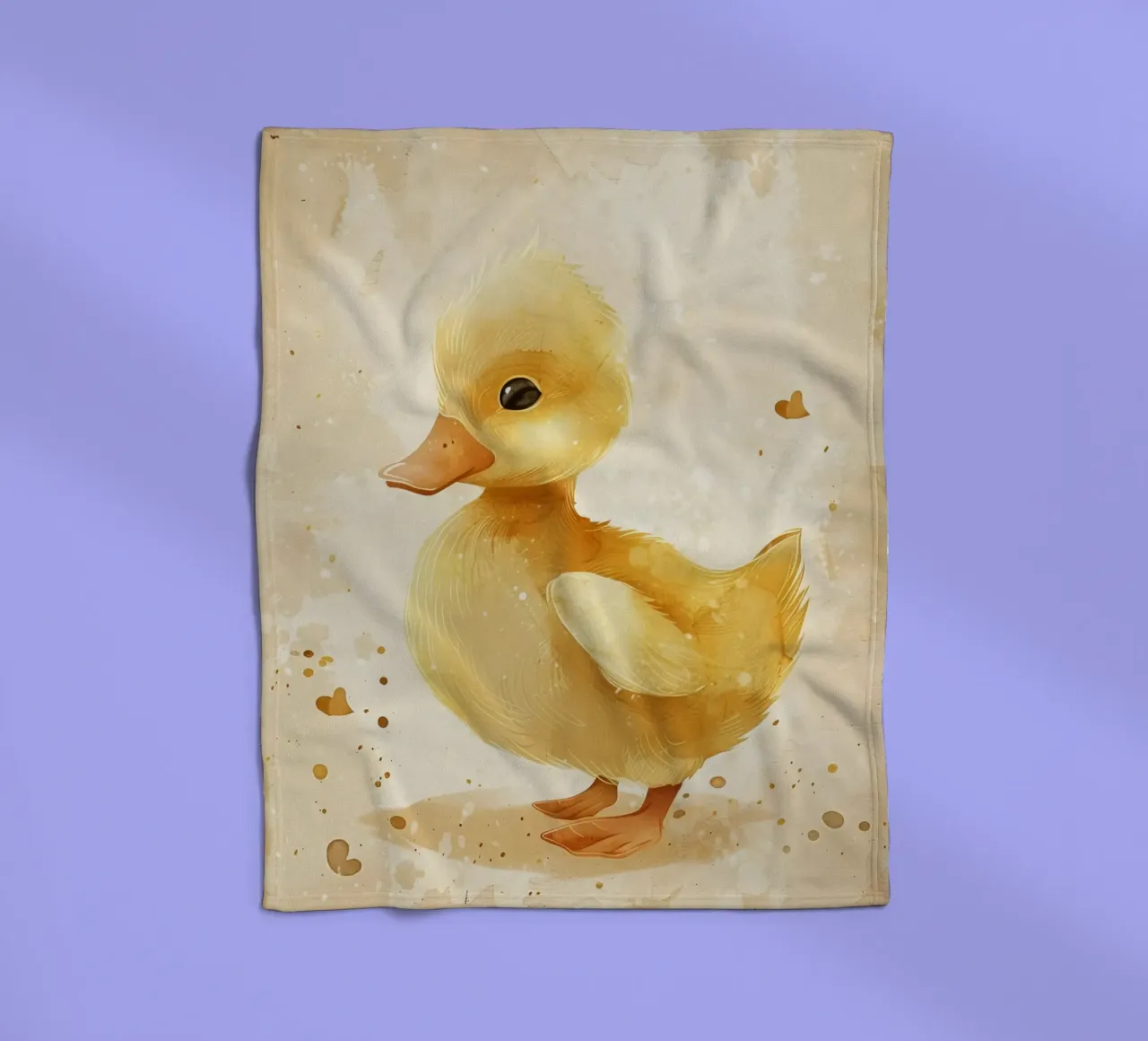 Cute yellow duckling with heart motifs and soft colors fleece blanket by DesignDoodle