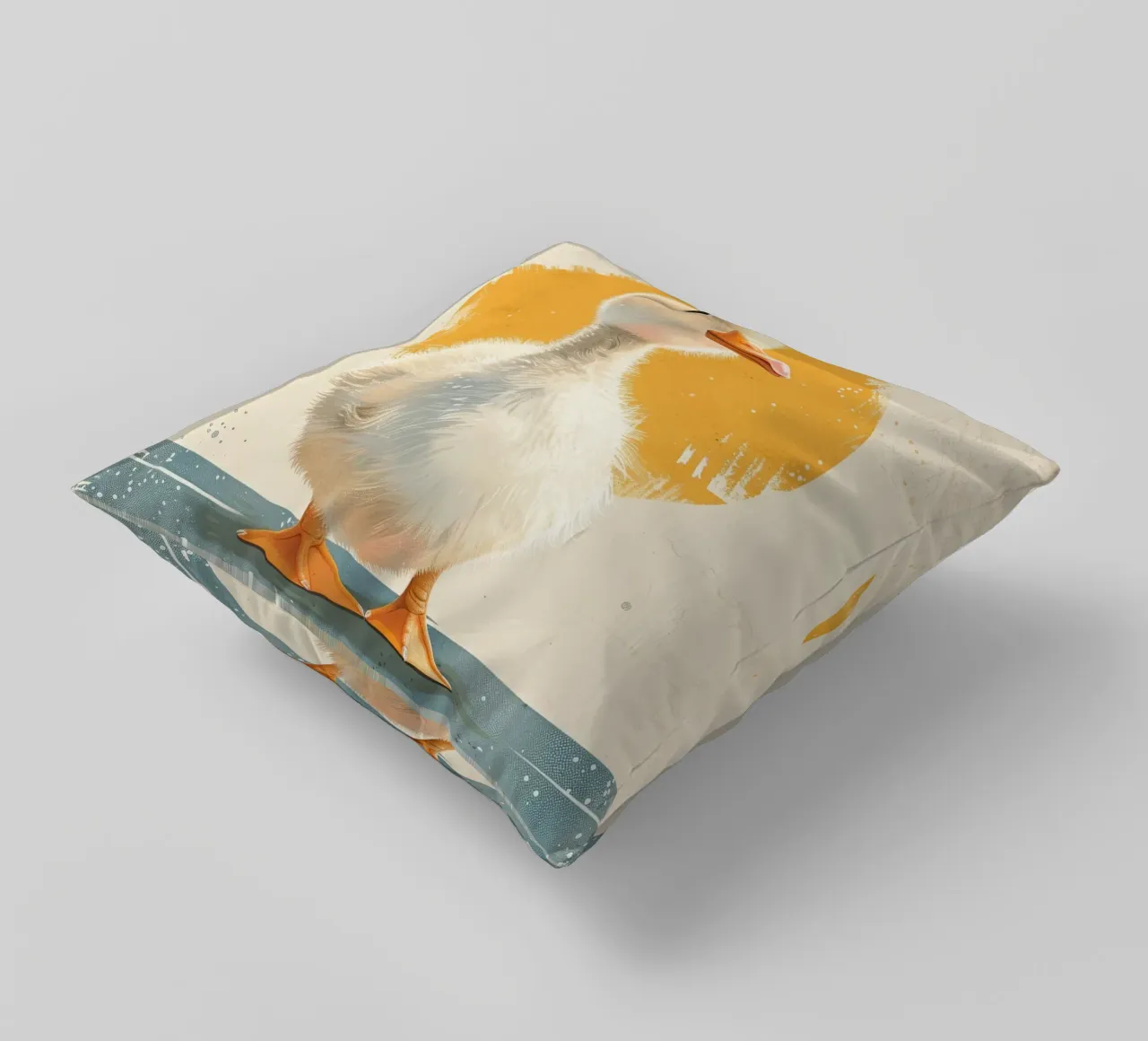 Simpatico anatroccolo in piedi con uno sfondo giallo rotondo cuscino da DesignDoodle