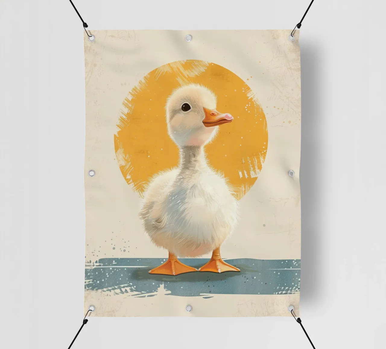 Simpatico anatroccolo in piedi con uno sfondo giallo rotondo telo in pvc da DesignDoodle