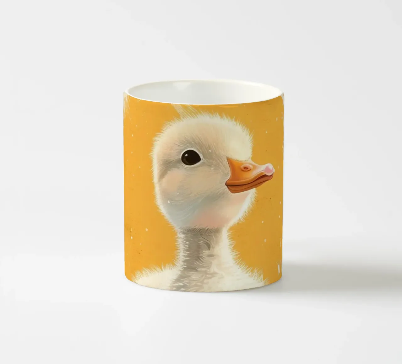 Cute duckling standing tall with a round yellow backdrop ceramic mug by DesignDoodle