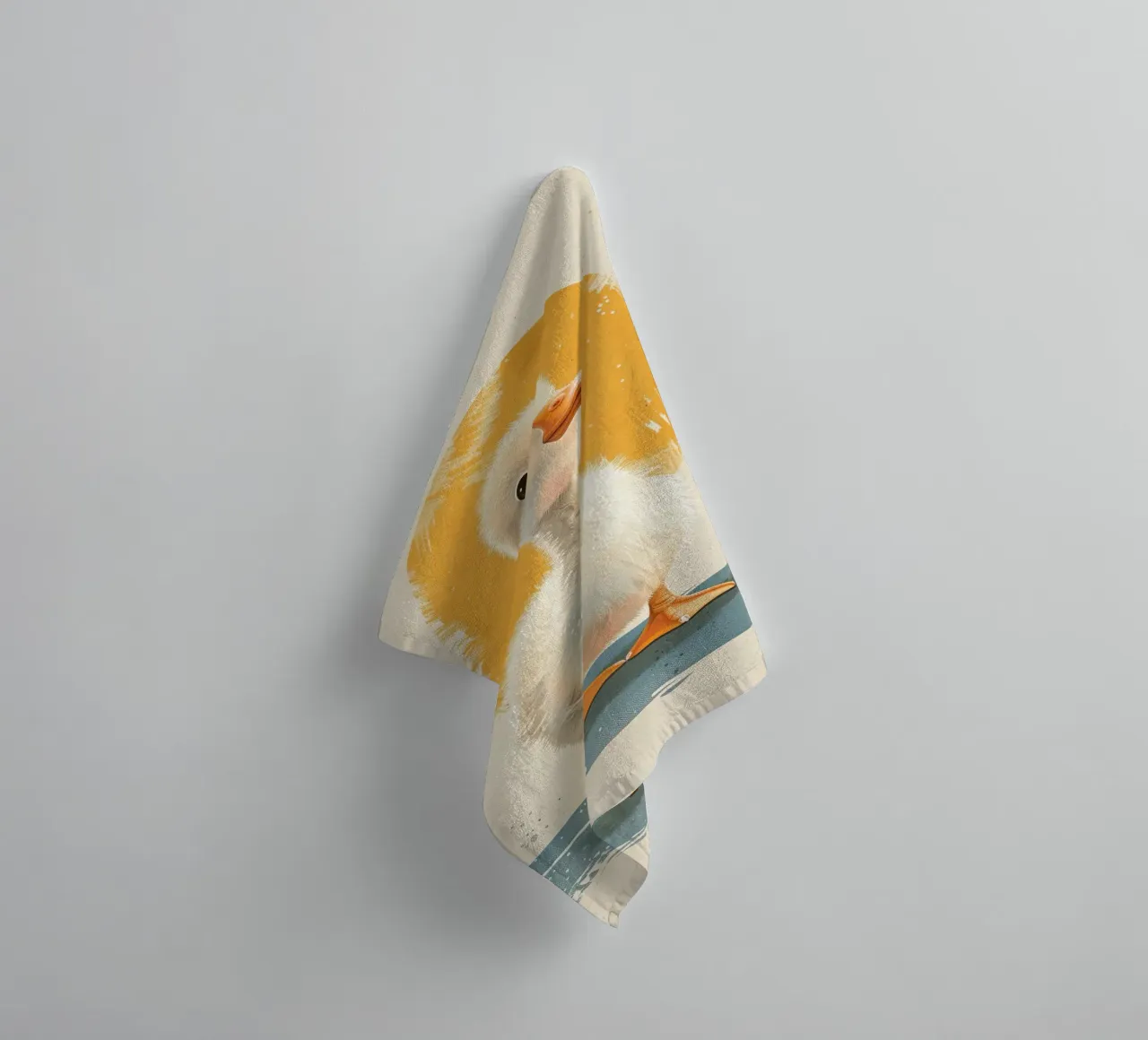 Cute duckling standing tall with a round yellow backdrop towel by DesignDoodle