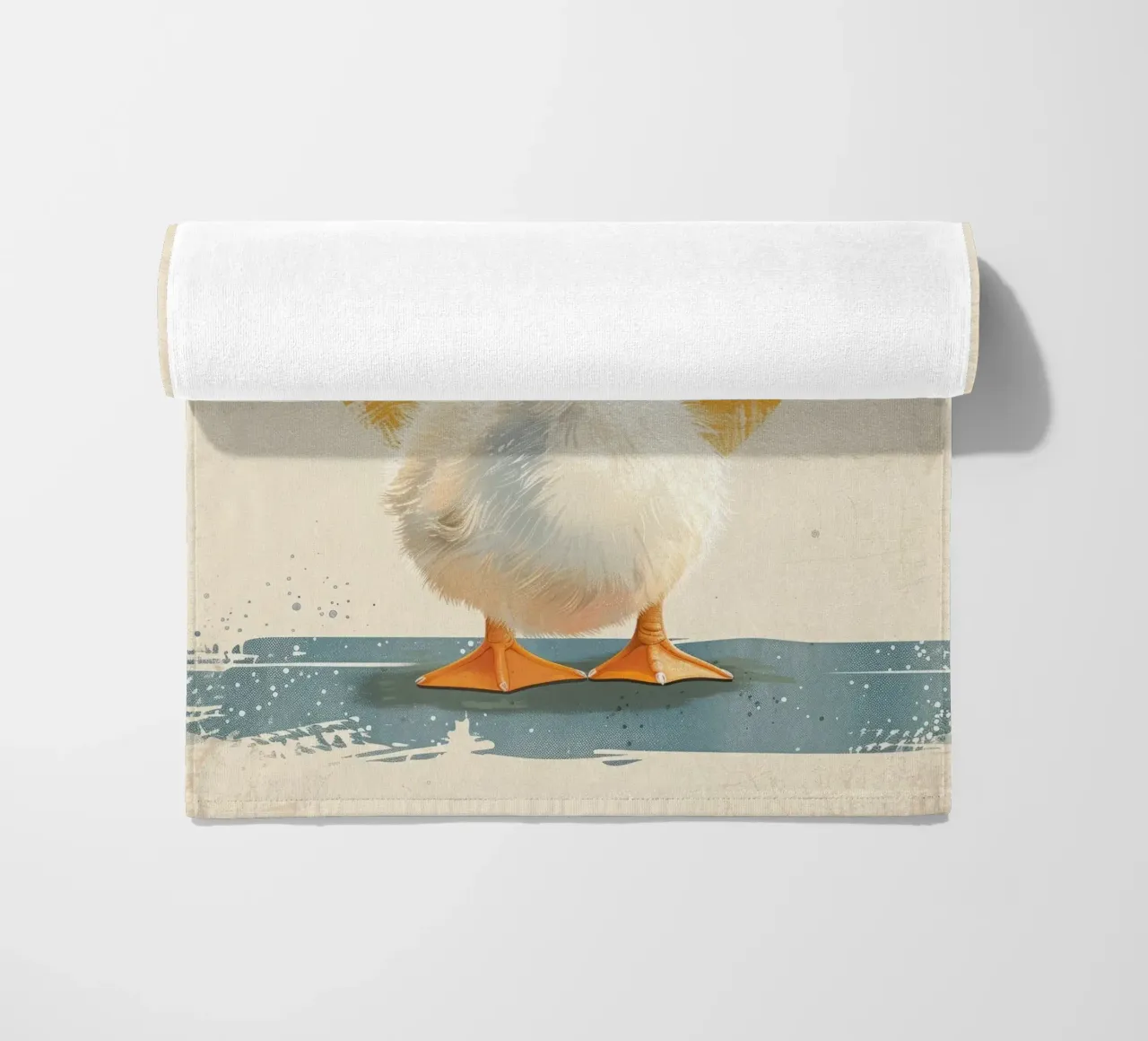 Simpatico anatroccolo in piedi con uno sfondo giallo rotondo telo mare da DesignDoodle