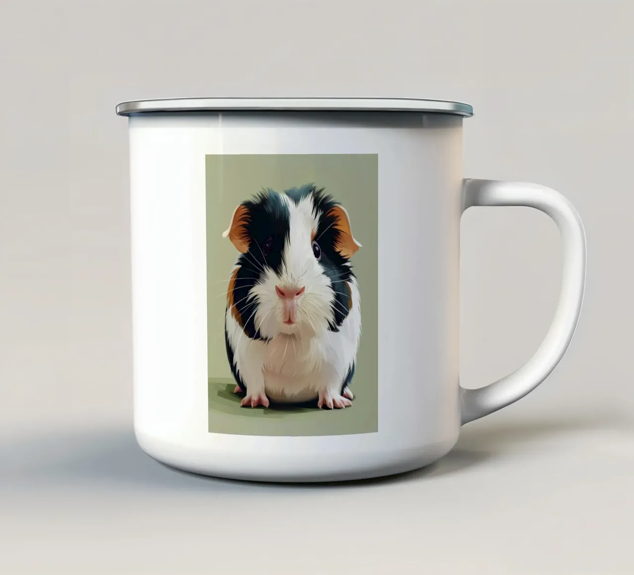 Cute guinea pig with striking black and white fur enamel mug by DesignDoodle