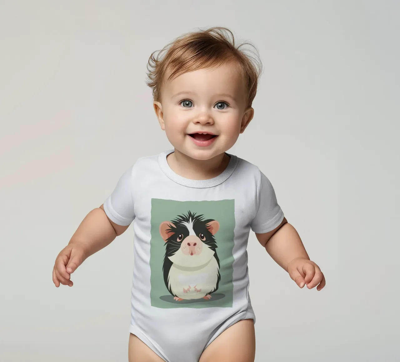 Mignon cochon d'Inde noir et blanc illustré dans un vert clair. body bébé de DesignDoodle