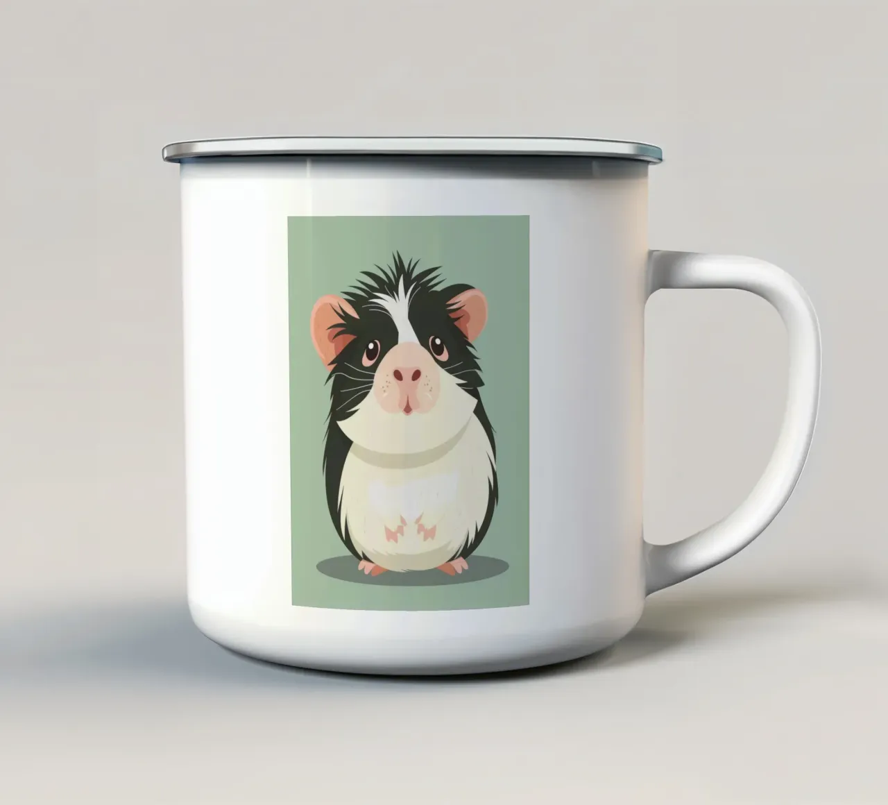 Mignon cochon d'Inde noir et blanc illustré dans un vert clair. mug en émail de DesignDoodle