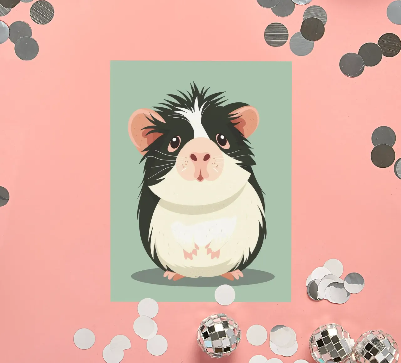 Mignon cochon d'Inde noir et blanc illustré dans un vert clair. autocollant de DesignDoodle