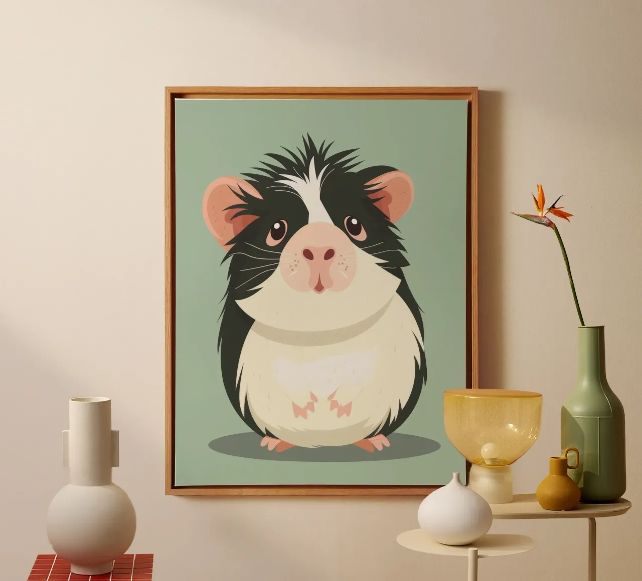 Mignon cochon d'Inde noir et blanc illustré dans un vert clair. toile avec Caisse américaine de DesignDoodle