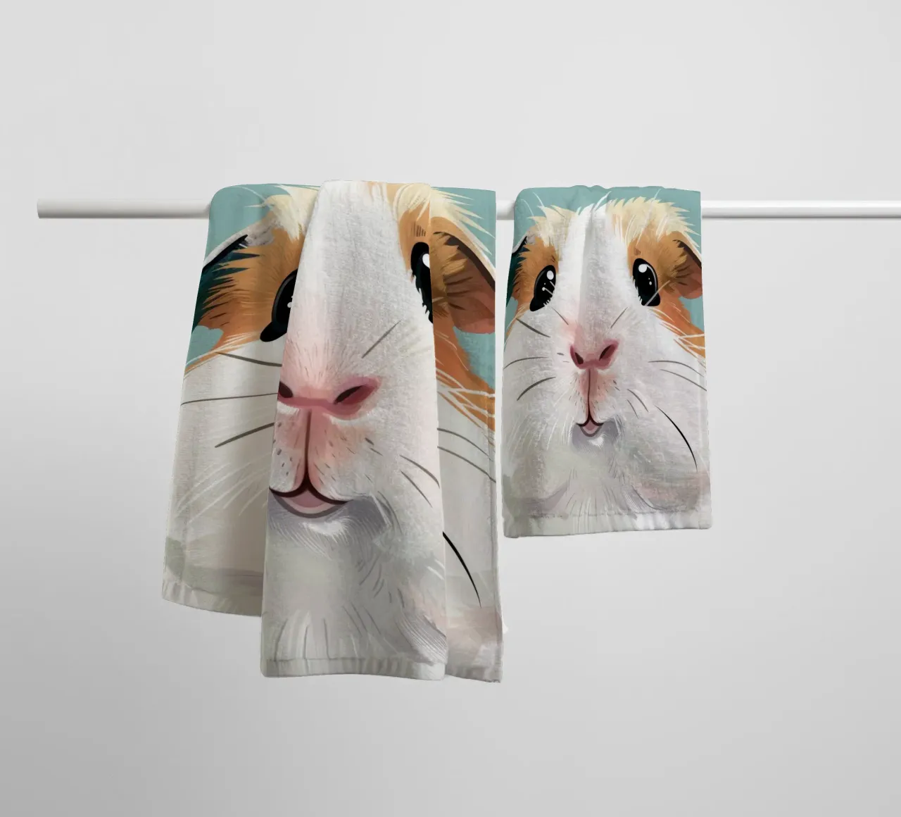 Mignon cochon d'Inde noir et blanc illustré dans un vert clair. serviette de bain de DesignDoodle