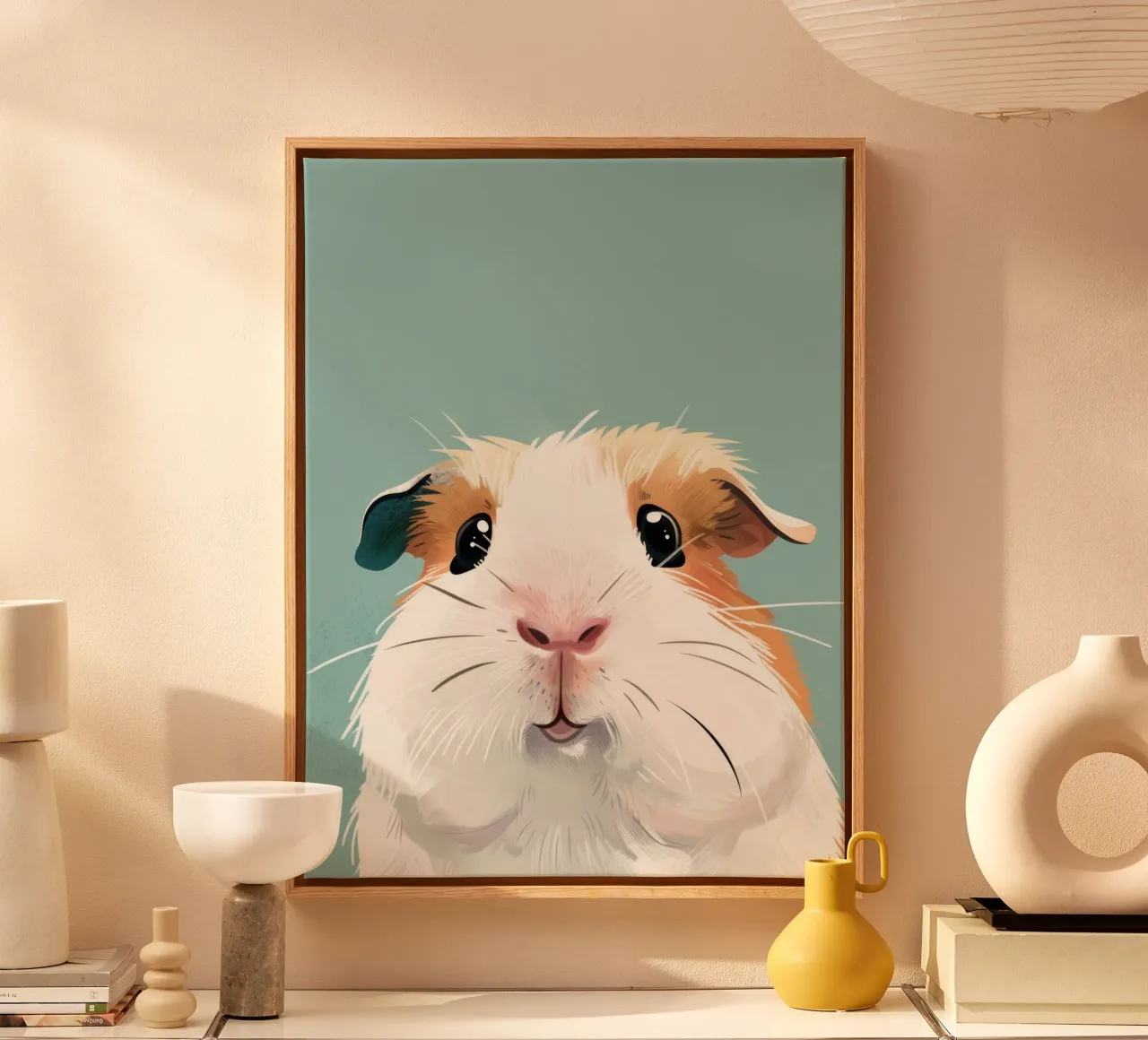 Mignon cochon d'Inde noir et blanc illustré dans un vert clair. toile avec Caisse américaine de DesignDoodle