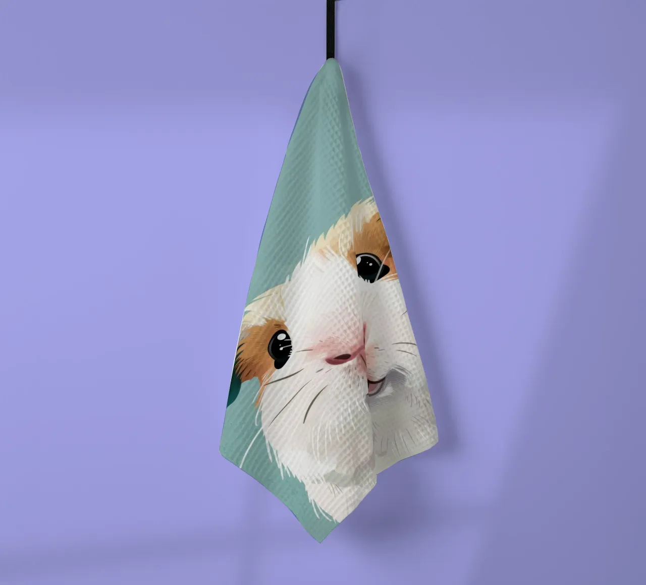 Mignon cochon d'Inde noir et blanc illustré dans un vert clair. torchon de DesignDoodle