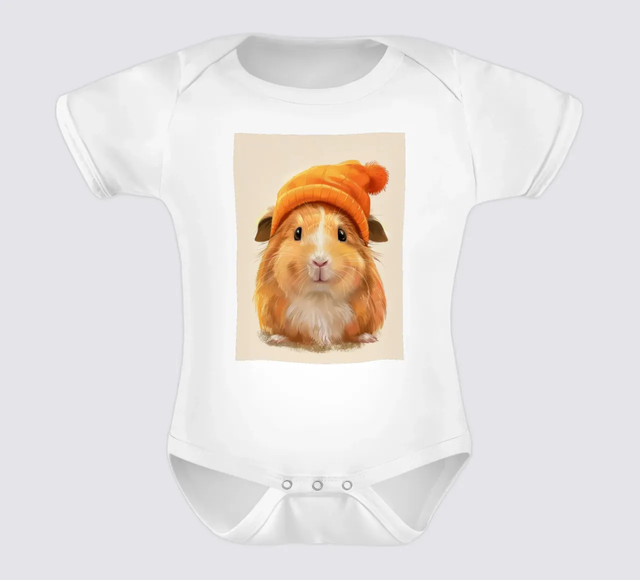 Cute guinea pig wearing an orange hat short-sleeve baby romper by DesignDoodle
