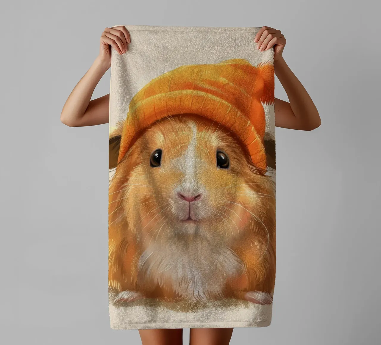 Simpatico porcellino d'India con un cappello arancione asciugamano da bagno da DesignDoodle