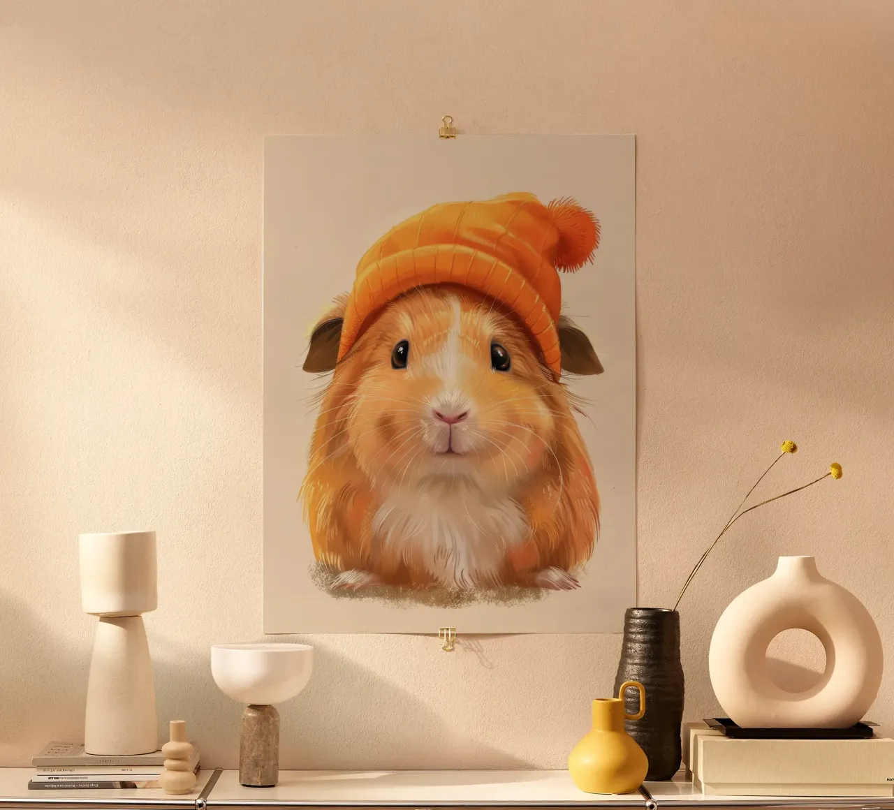 Simpática cobaya con gorro naranja hahnemühle de DesignDoodle