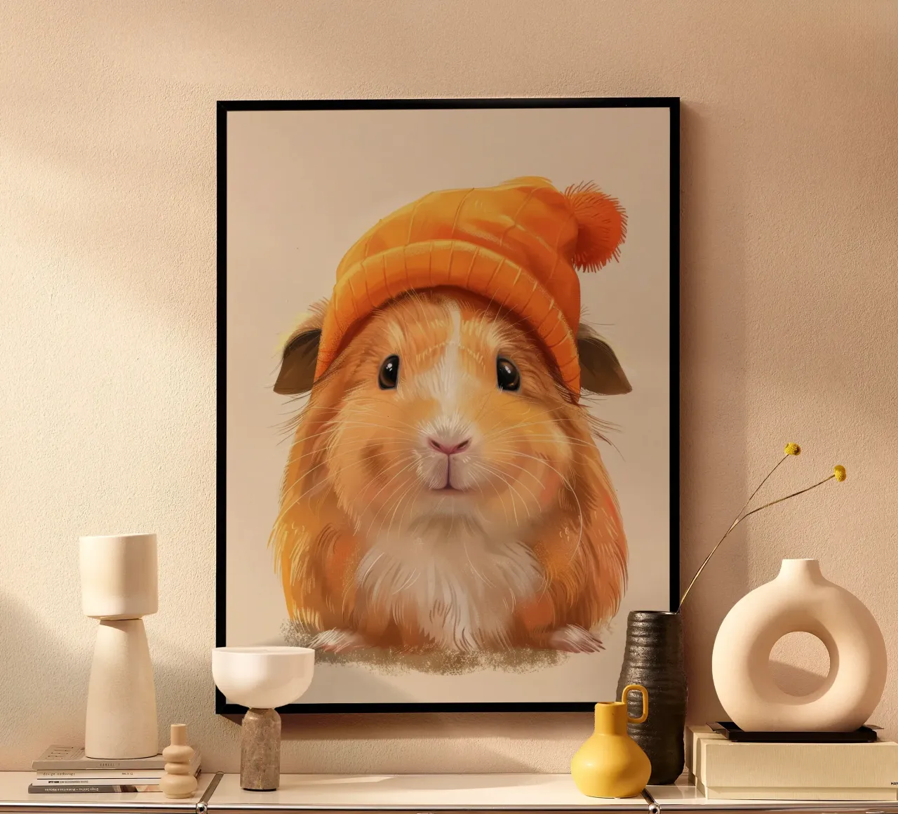 Simpática cobaya con gorro naranja hahnemühle de DesignDoodle