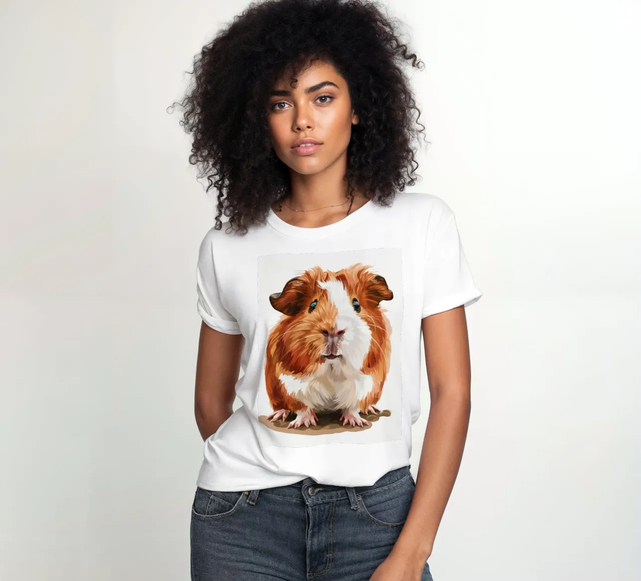 Niedliche Meerschweinchen sitzen ruhig mit hellen Augen und detaillierte Fell Frauen T-Shirt von DesignDoodle