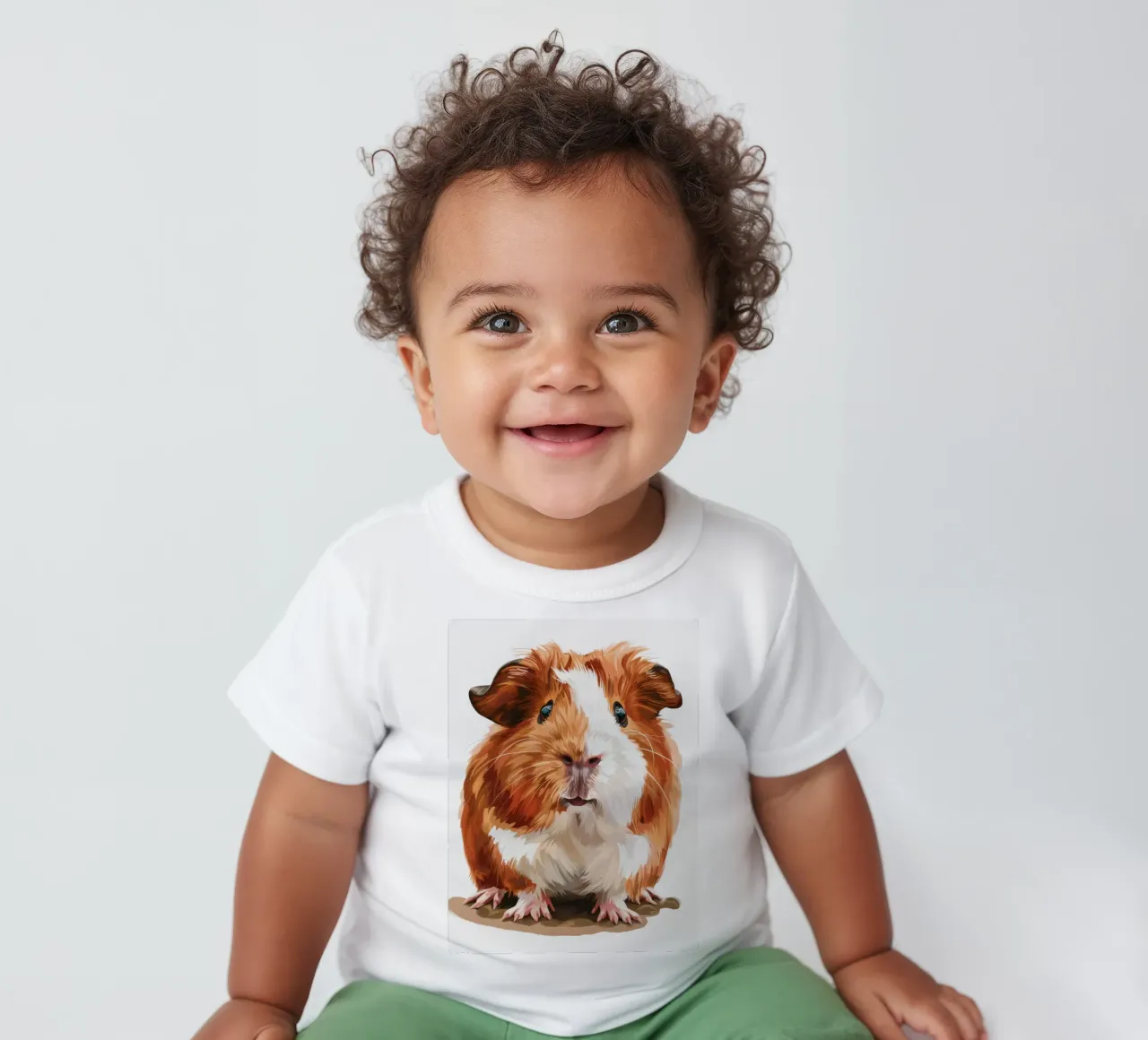 Niedliche Meerschweinchen sitzen ruhig mit hellen Augen und detaillierte Fell Baby T-Shirt von DesignDoodle
