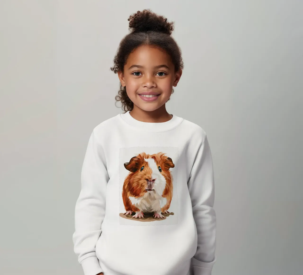 Cute guinea pig sit calmly with bright eyes and detailed fur kids sweatshirt by DesignDoodle