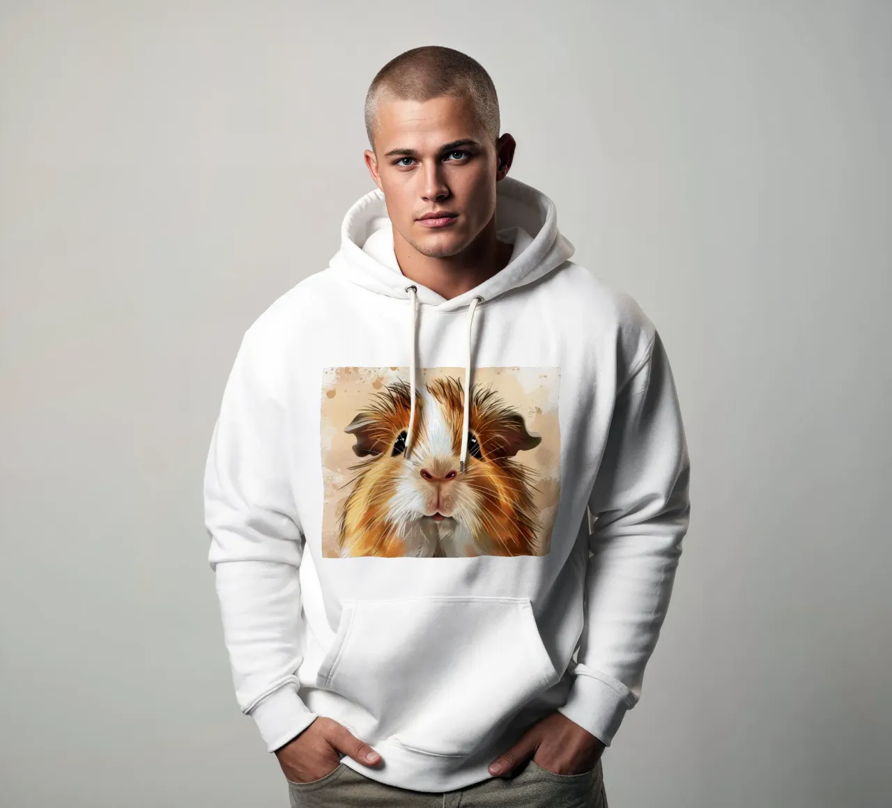 bonita cobaya con ojos expresivos y textura de pelaje sudadera con capucha de DesignDoodle