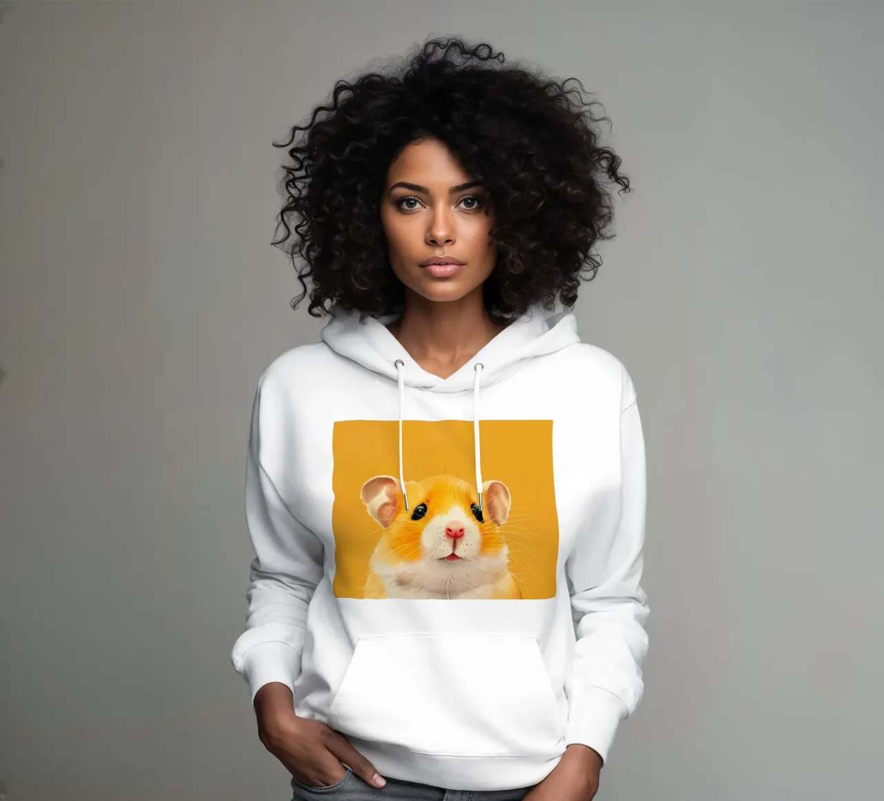 Criceto con pelliccia arancione e occhi espressivi felpa con cappuccio da DesignDoodle