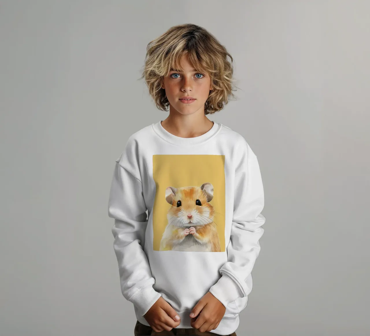 Simpatico criceto dalla soffice pelliccia dorata che tiene le piccole zampe in mano felpa bambino da DesignDoodle