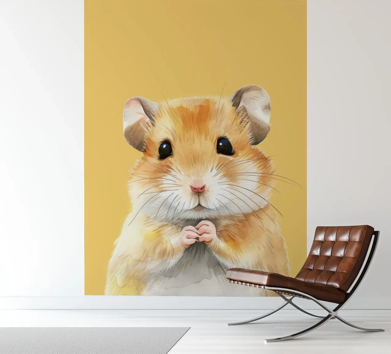 Cute hamster with fluffy golden fur holding tiny paws photo wallpaper by DesignDoodle