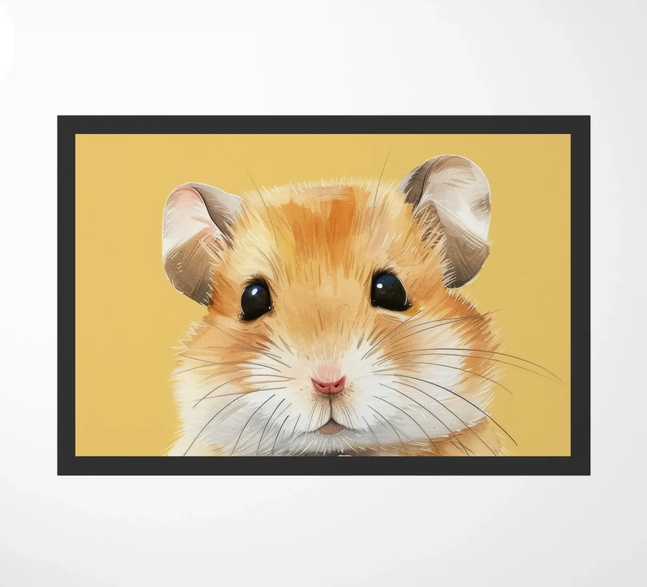 Simpatico criceto dalla soffice pelliccia dorata che tiene le piccole zampe in mano zerbino da DesignDoodle