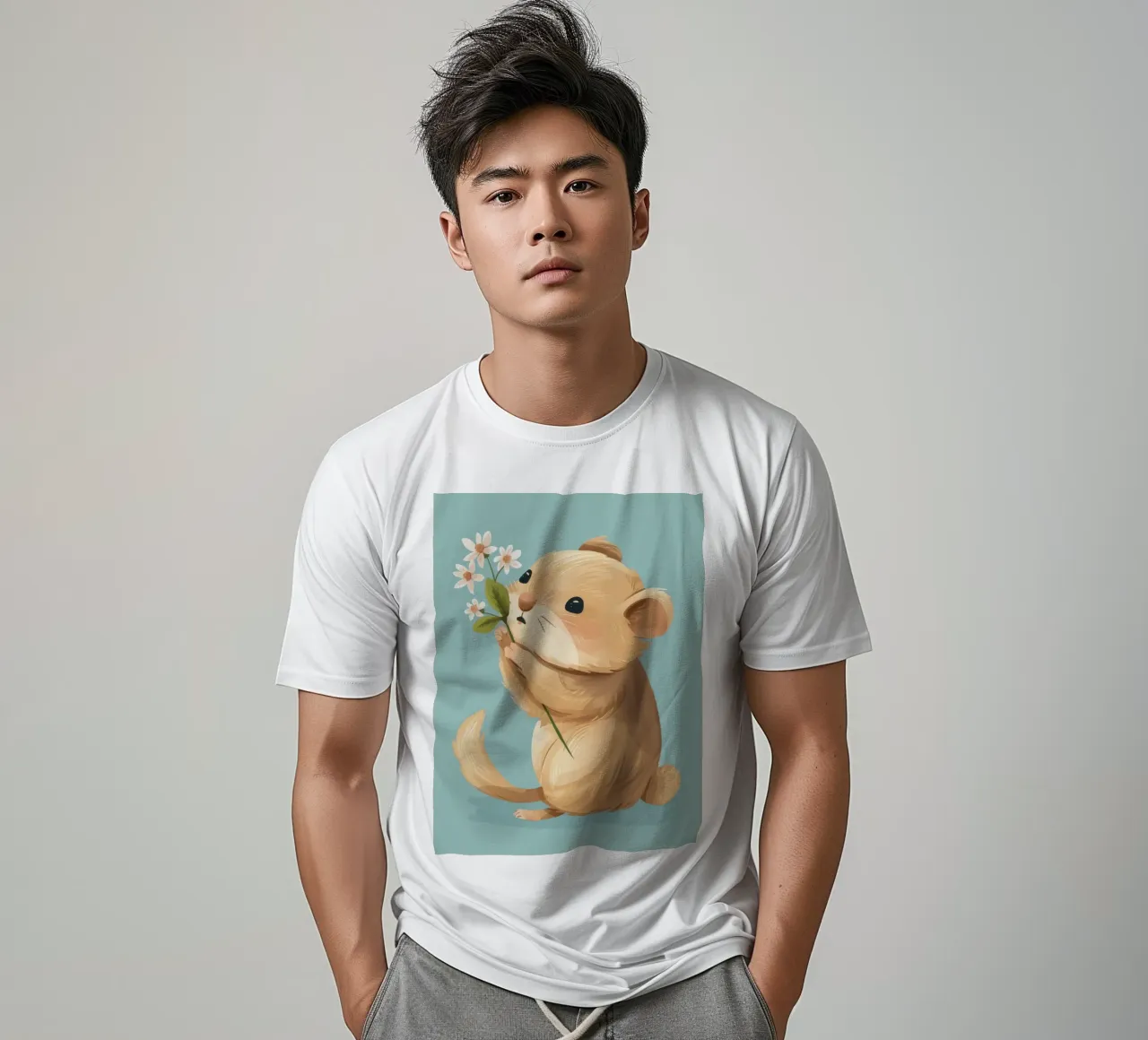 Petite créature tenant une fleur avec une douce expression t-shirt de DesignDoodle
