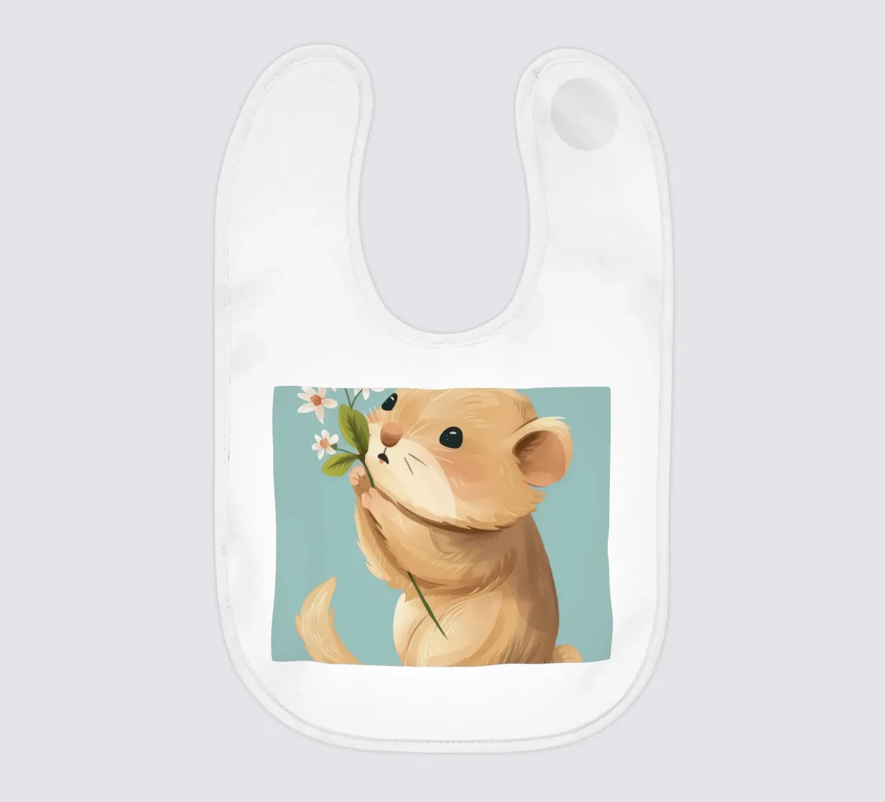 Piccola creatura che tiene in mano un fiore con un'espressione gentile bavaglino da DesignDoodle
