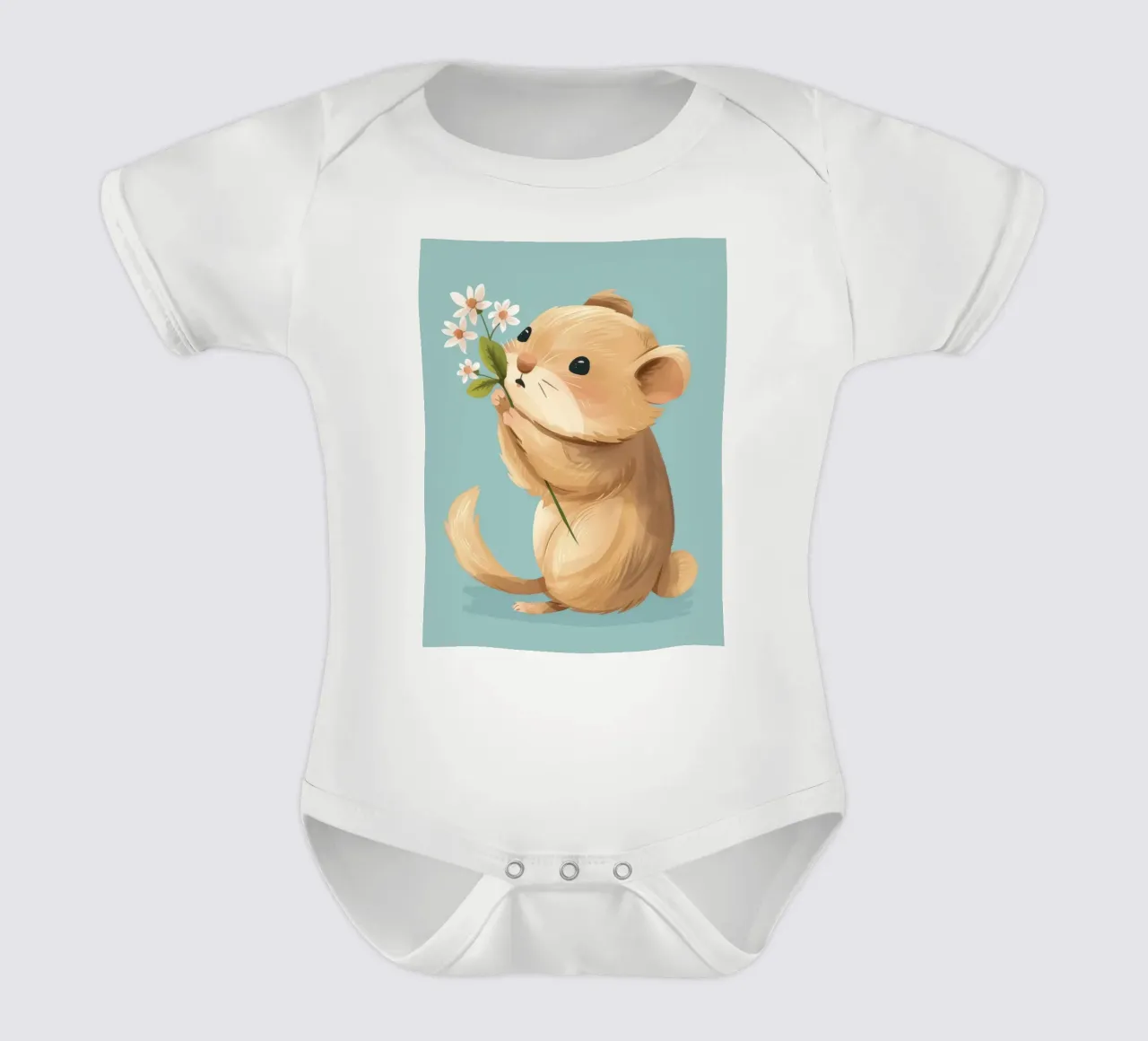 Petite créature tenant une fleur avec une douce expression body bébé de DesignDoodle