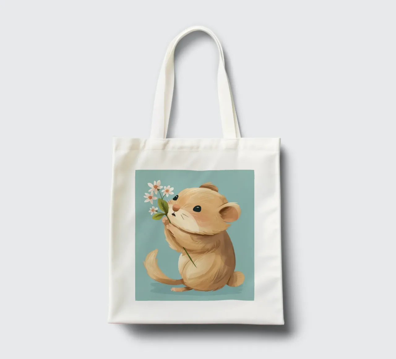 Piccola creatura che tiene in mano un fiore con un'espressione gentile borsa in juta da DesignDoodle