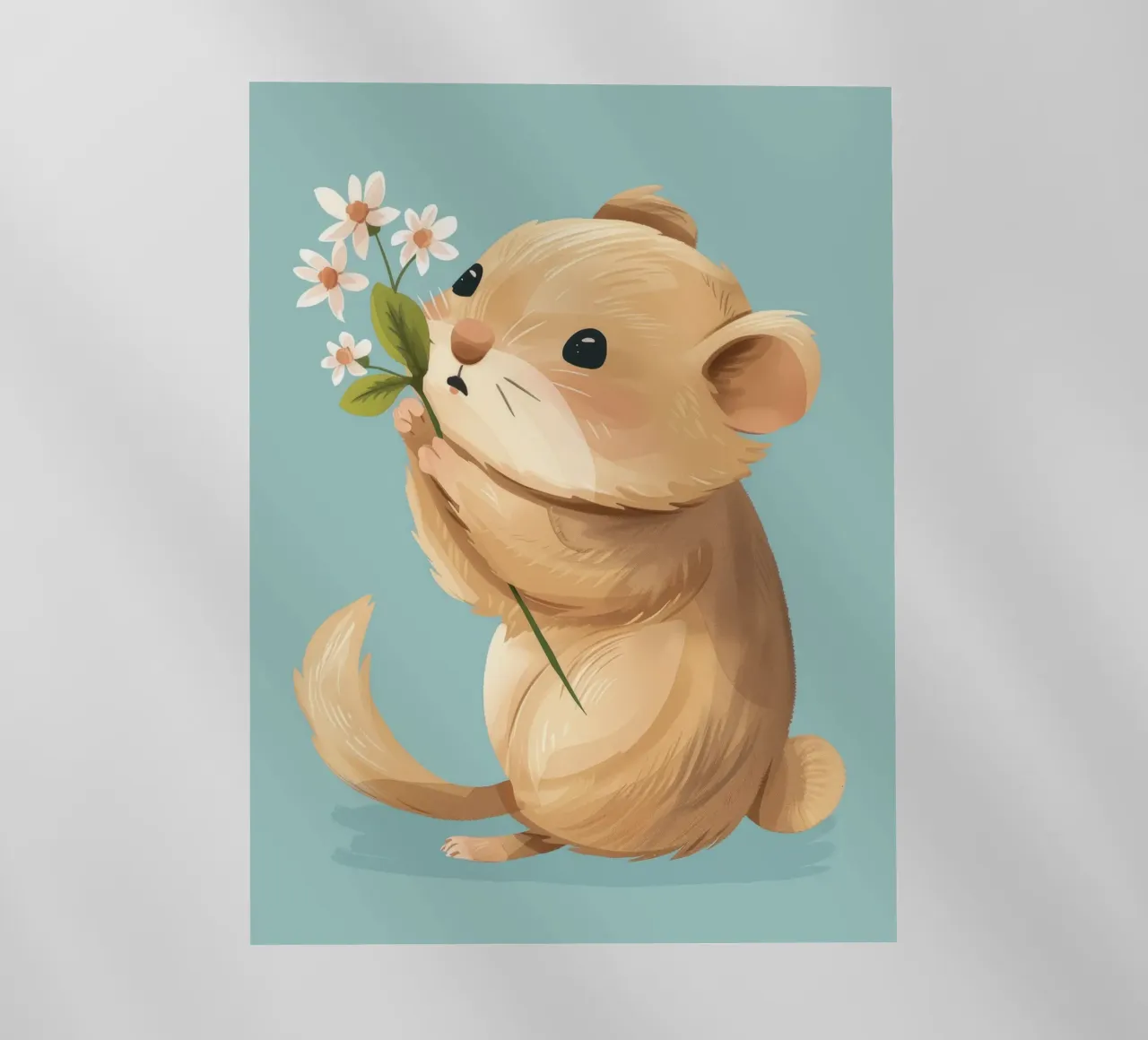 Piccola creatura che tiene in mano un fiore con un'espressione gentile pellicola backlit da DesignDoodle