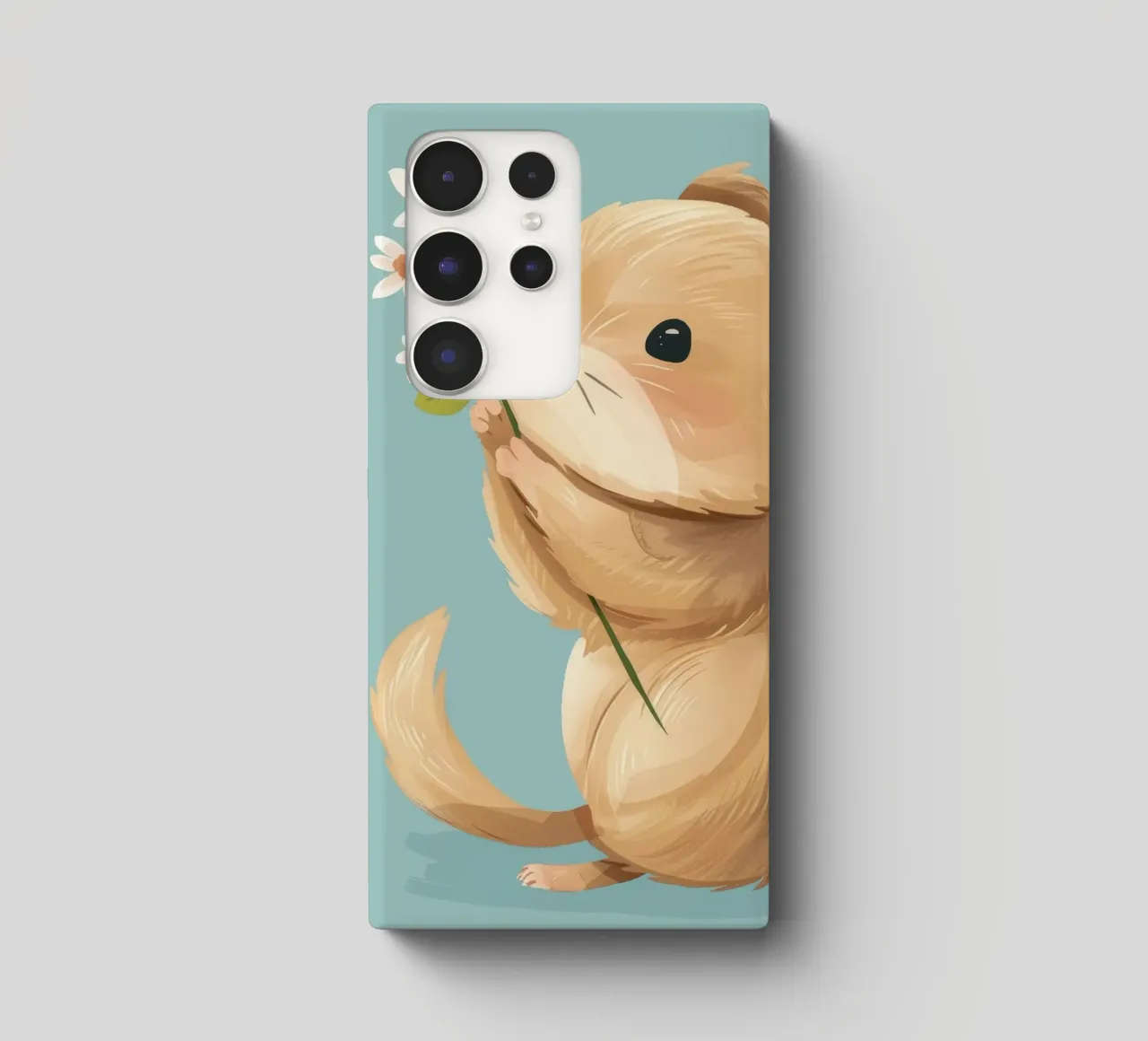 Piccola creatura che tiene in mano un fiore con un'espressione gentile cover samsung da DesignDoodle