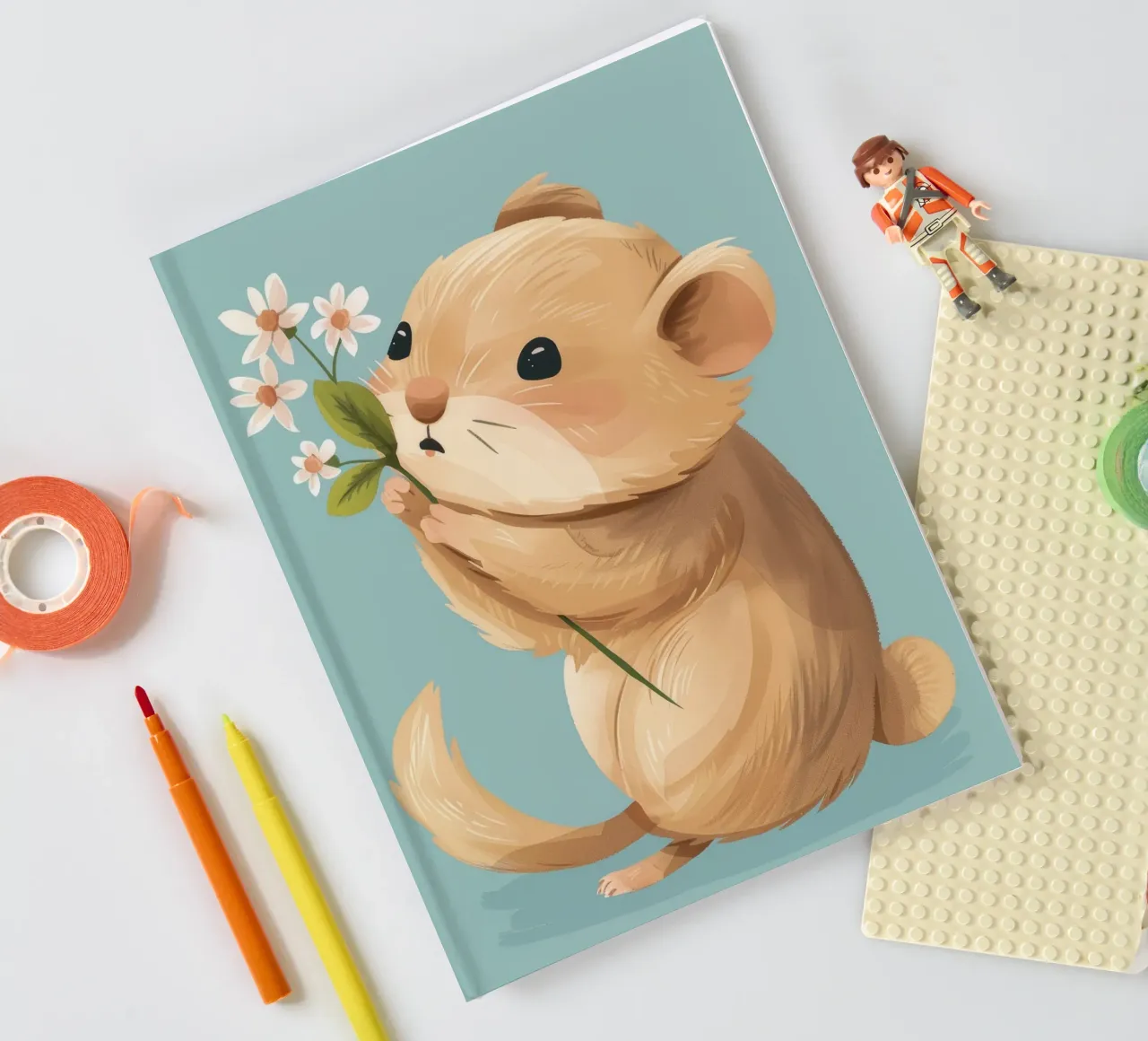 Petite créature tenant une fleur avec une douce expression carnet de notes de DesignDoodle