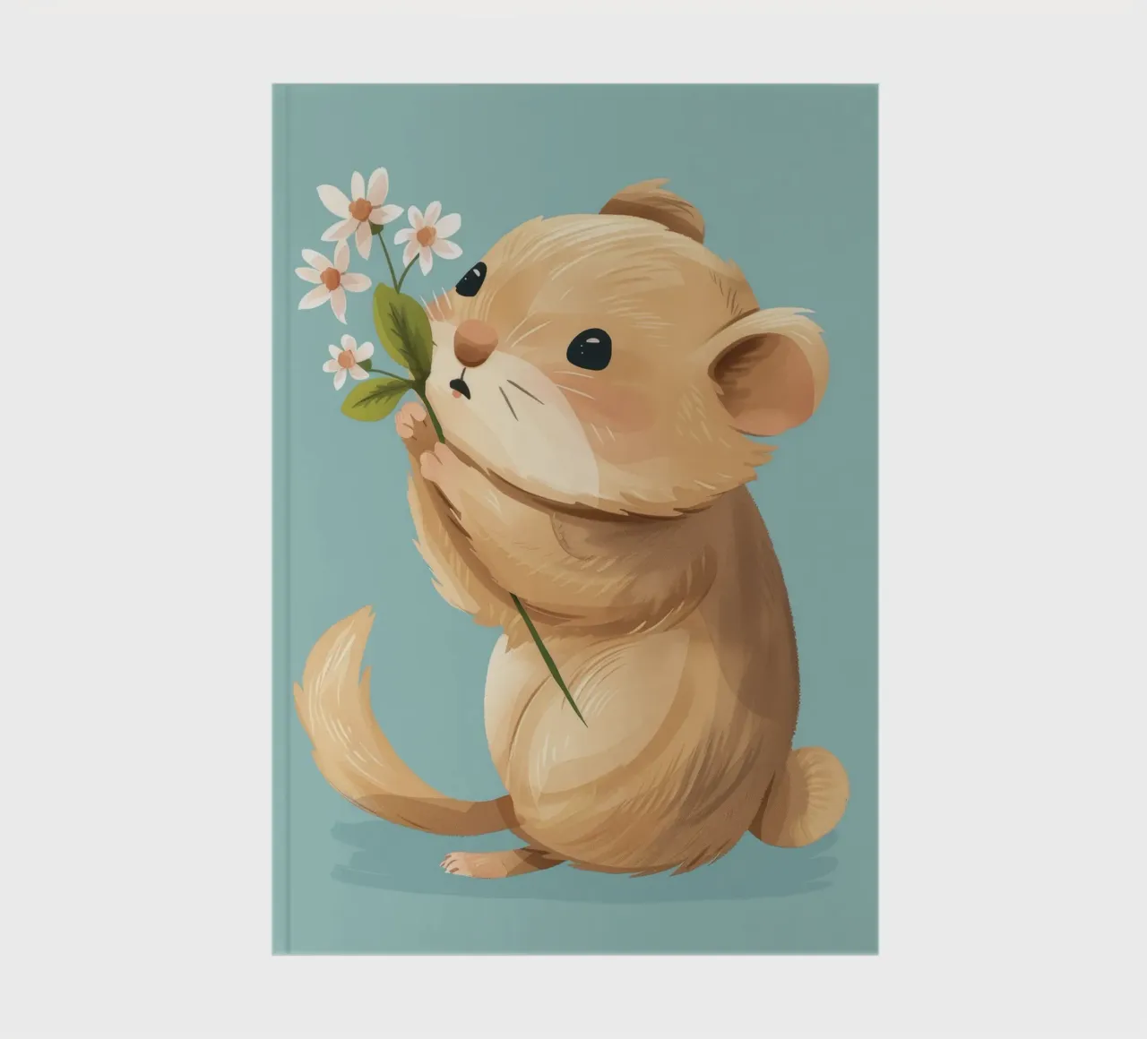 Petite créature tenant une fleur avec une douce expression carnet de notes de DesignDoodle