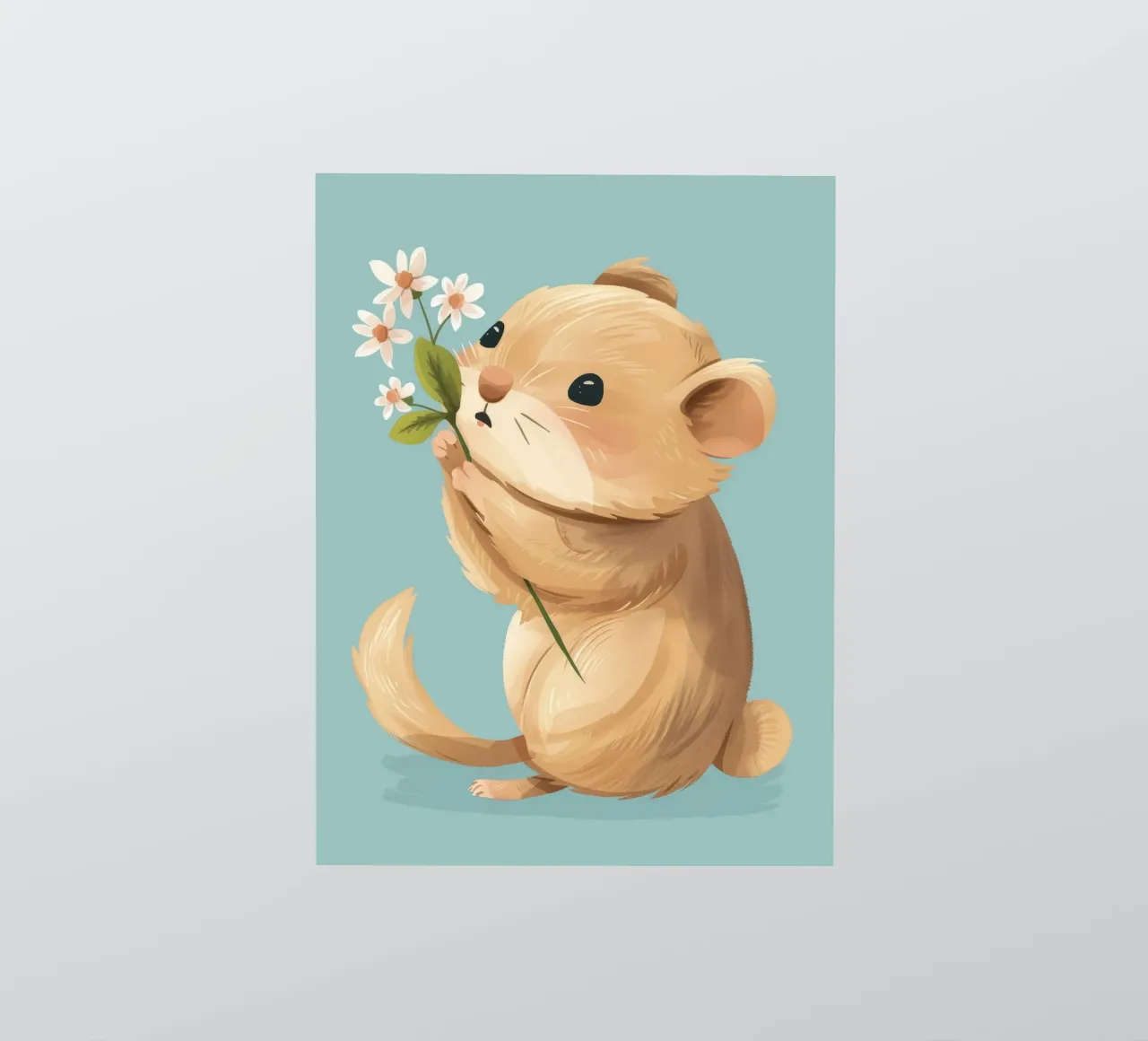 Piccola creatura che tiene in mano un fiore con un'espressione gentile adesivo da DesignDoodle