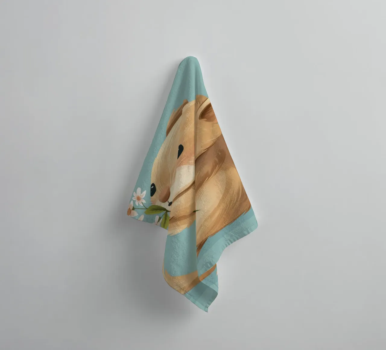 Piccola creatura che tiene in mano un fiore con un'espressione gentile asciugamano da bagno da DesignDoodle