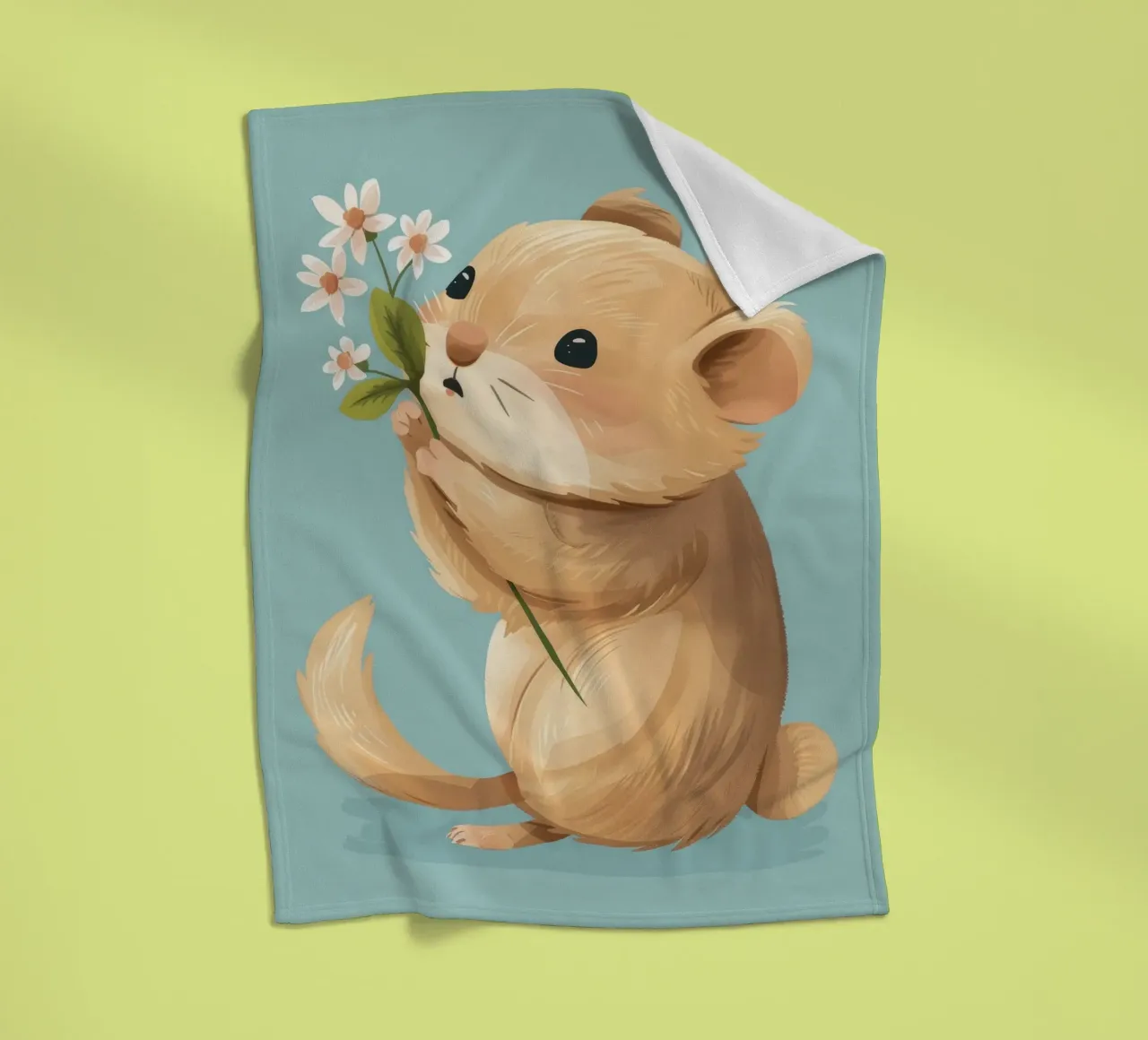 Piccola creatura che tiene in mano un fiore con un'espressione gentile coperta in pile da DesignDoodle