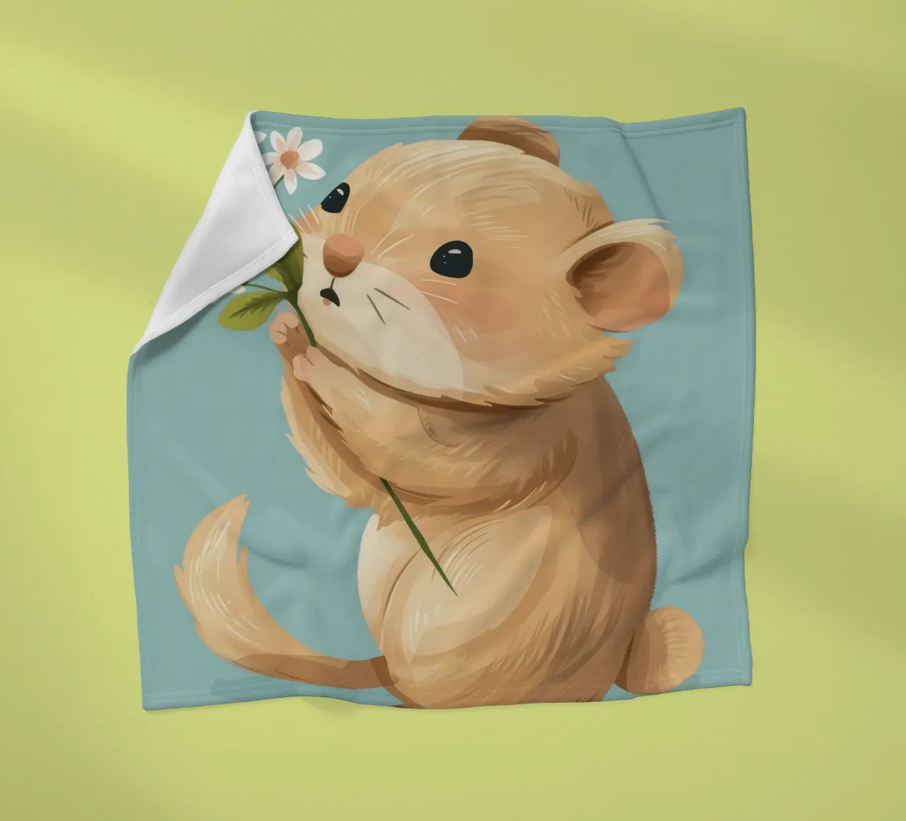 Piccola creatura che tiene in mano un fiore con un'espressione gentile coperta in pile da DesignDoodle