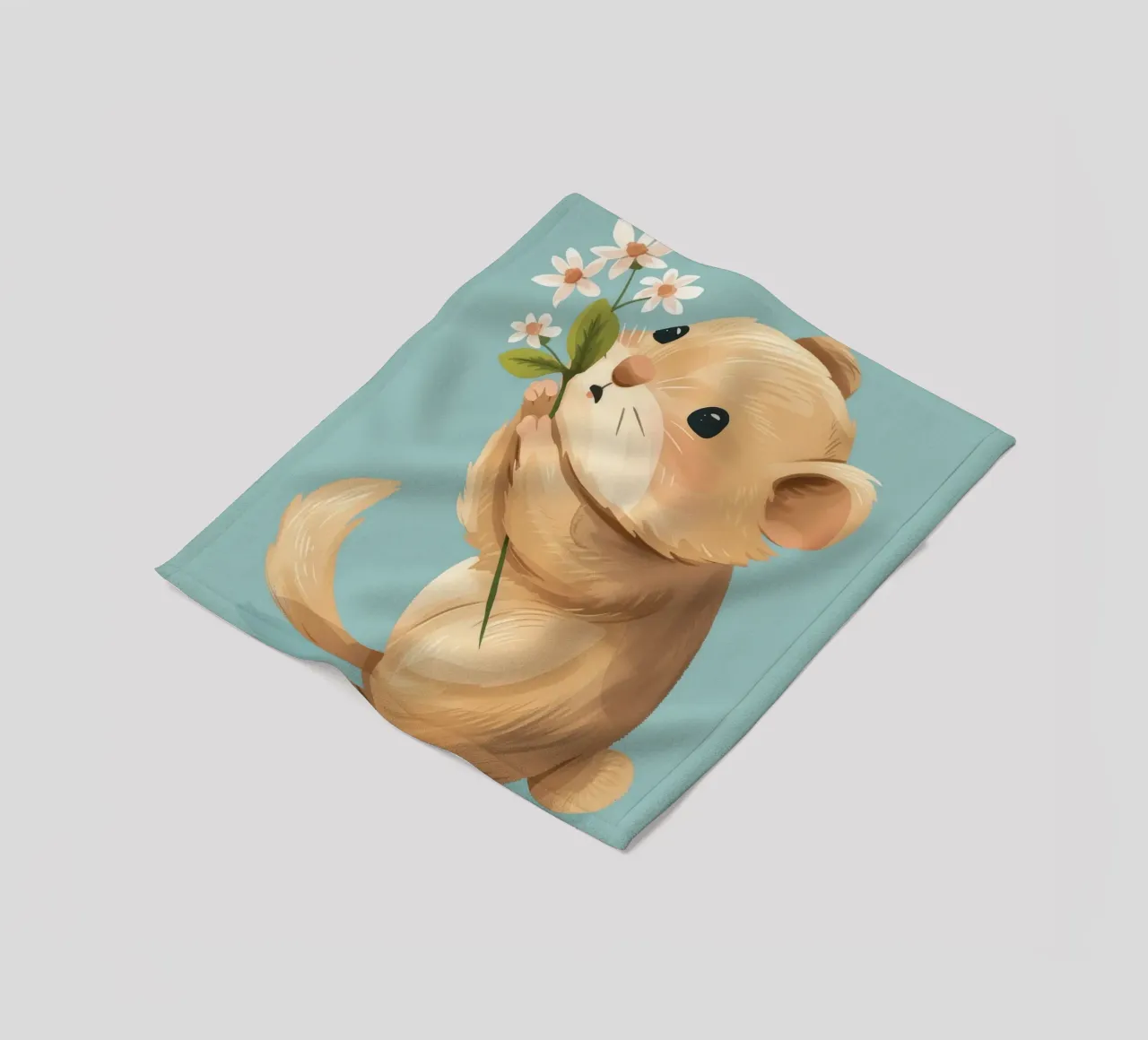 Piccola creatura che tiene in mano un fiore con un'espressione gentile coperta in pile da DesignDoodle