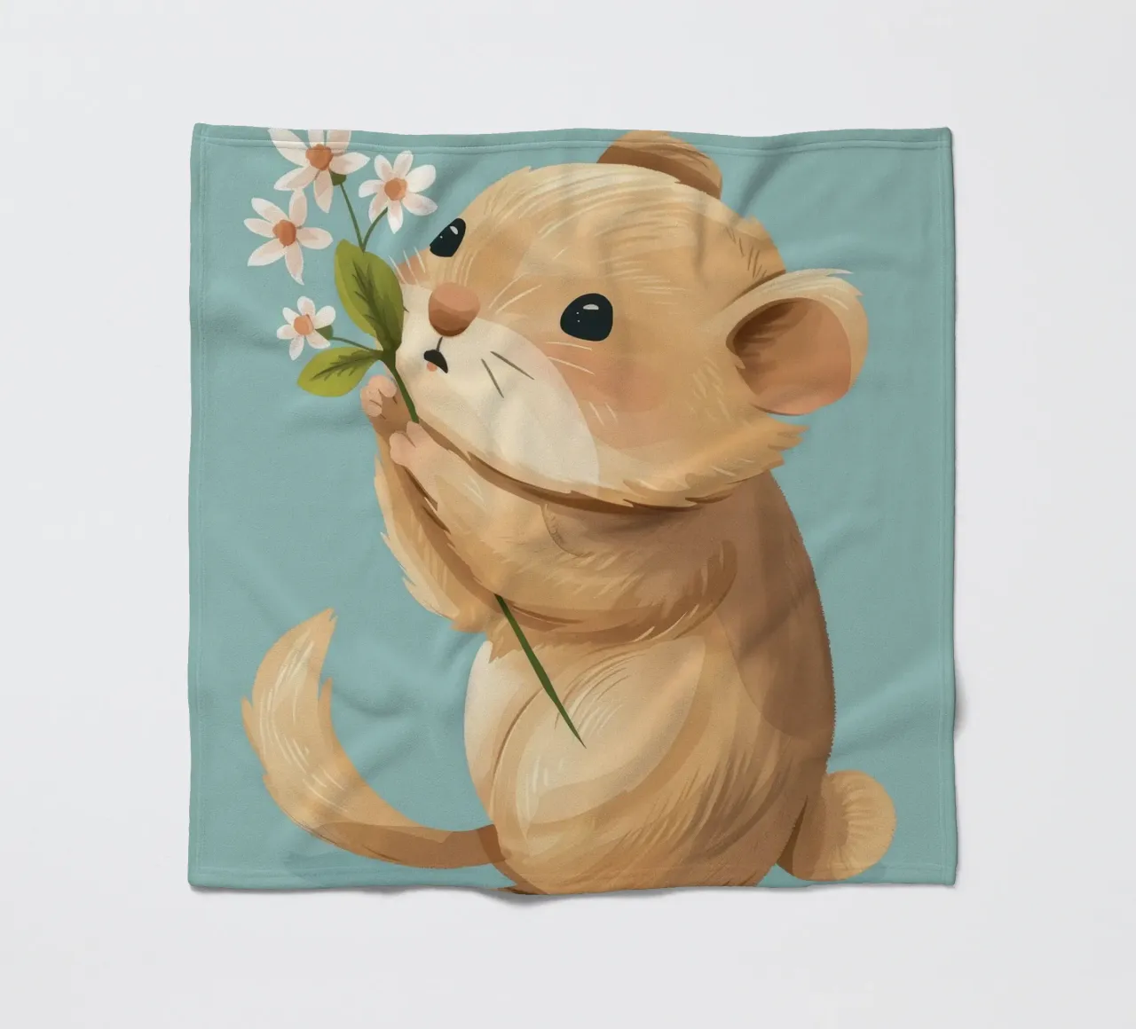 Piccola creatura che tiene in mano un fiore con un'espressione gentile coperta in pile da DesignDoodle