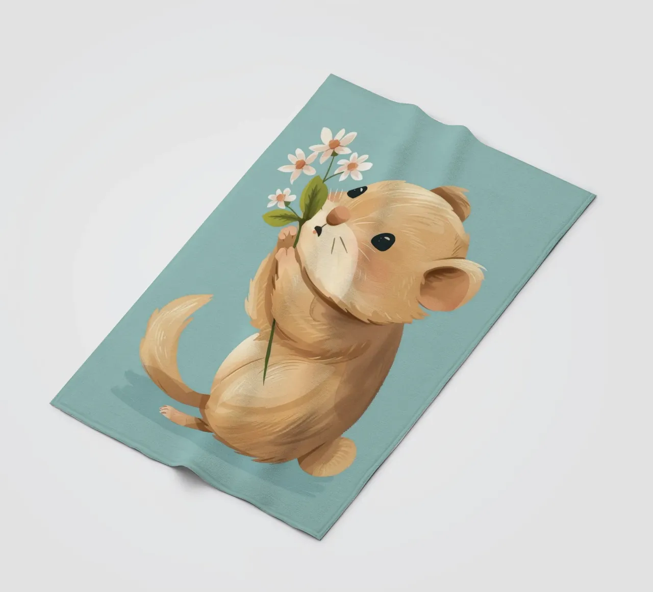 Piccola creatura che tiene in mano un fiore con un'espressione gentile coperta in pile da DesignDoodle