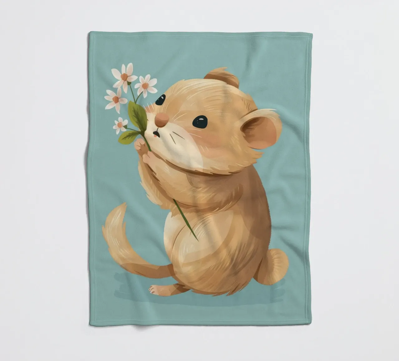 Piccola creatura che tiene in mano un fiore con un'espressione gentile coperta in pile da DesignDoodle