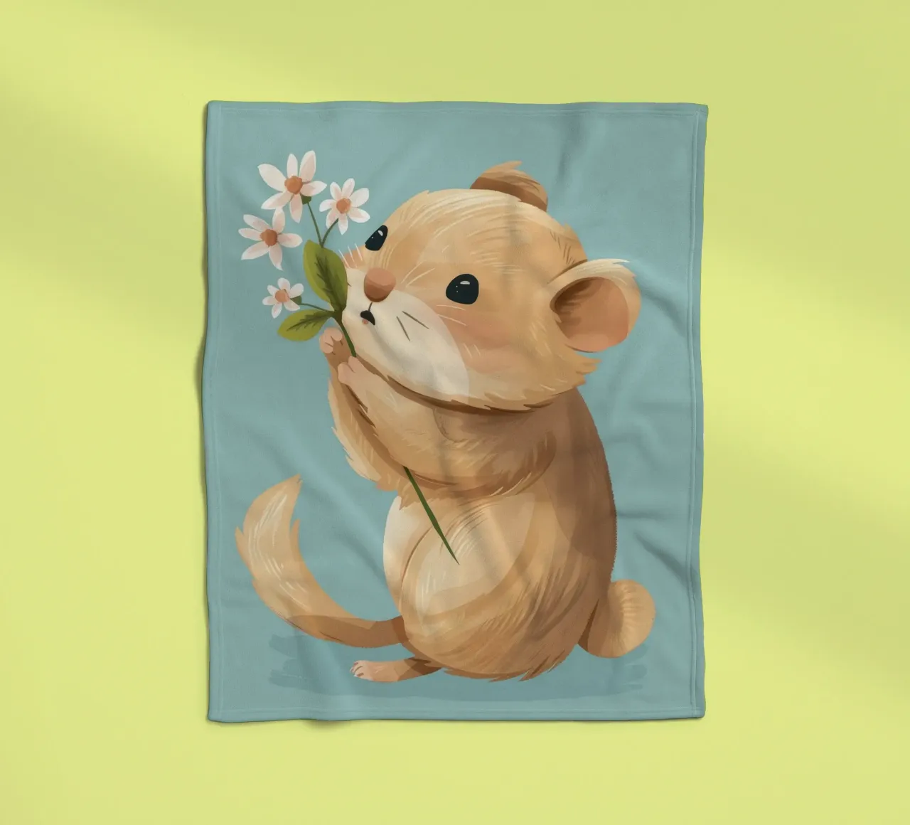 Piccola creatura che tiene in mano un fiore con un'espressione gentile coperta in pile da DesignDoodle