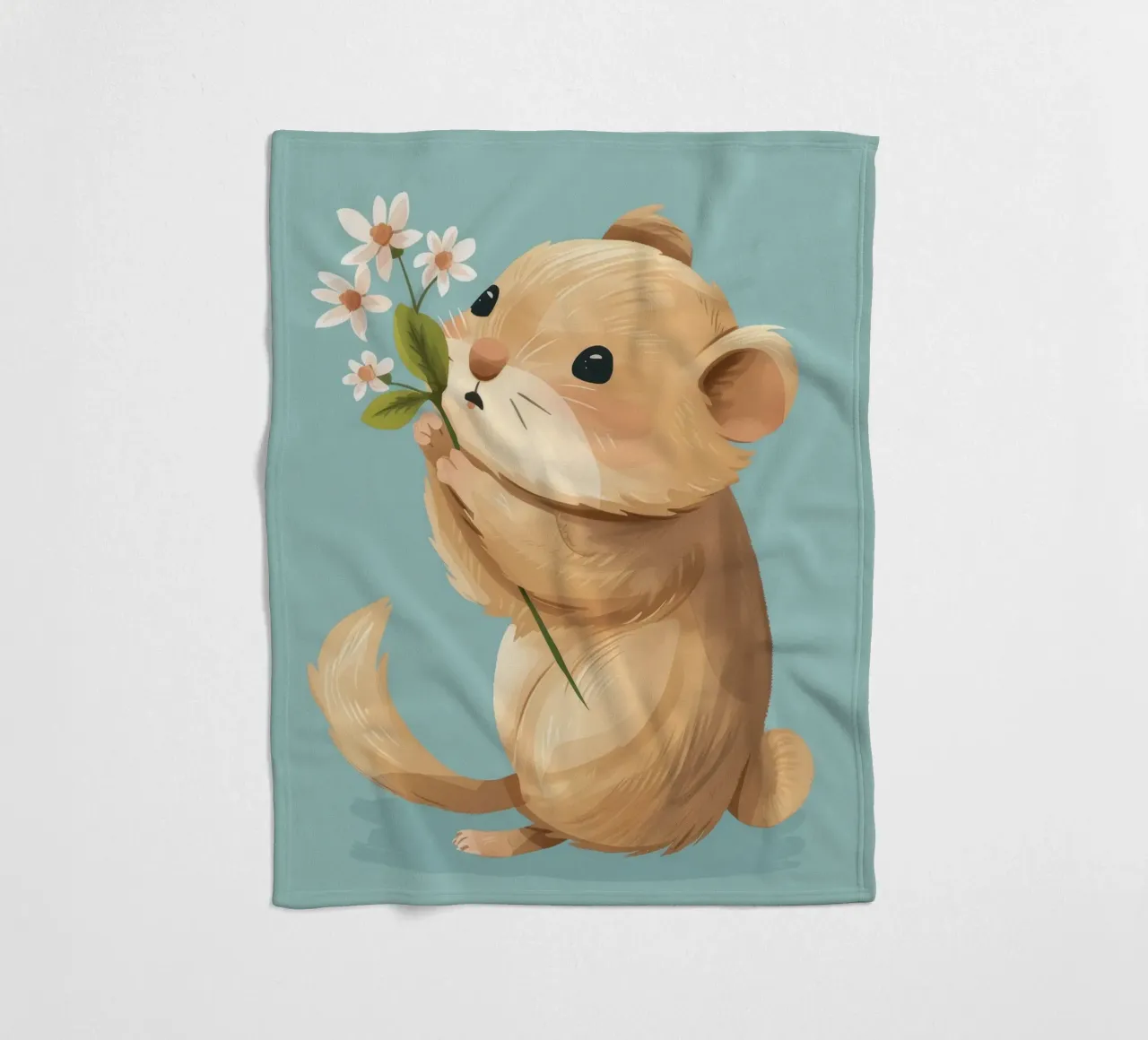 Piccola creatura che tiene in mano un fiore con un'espressione gentile coperta in pile da DesignDoodle