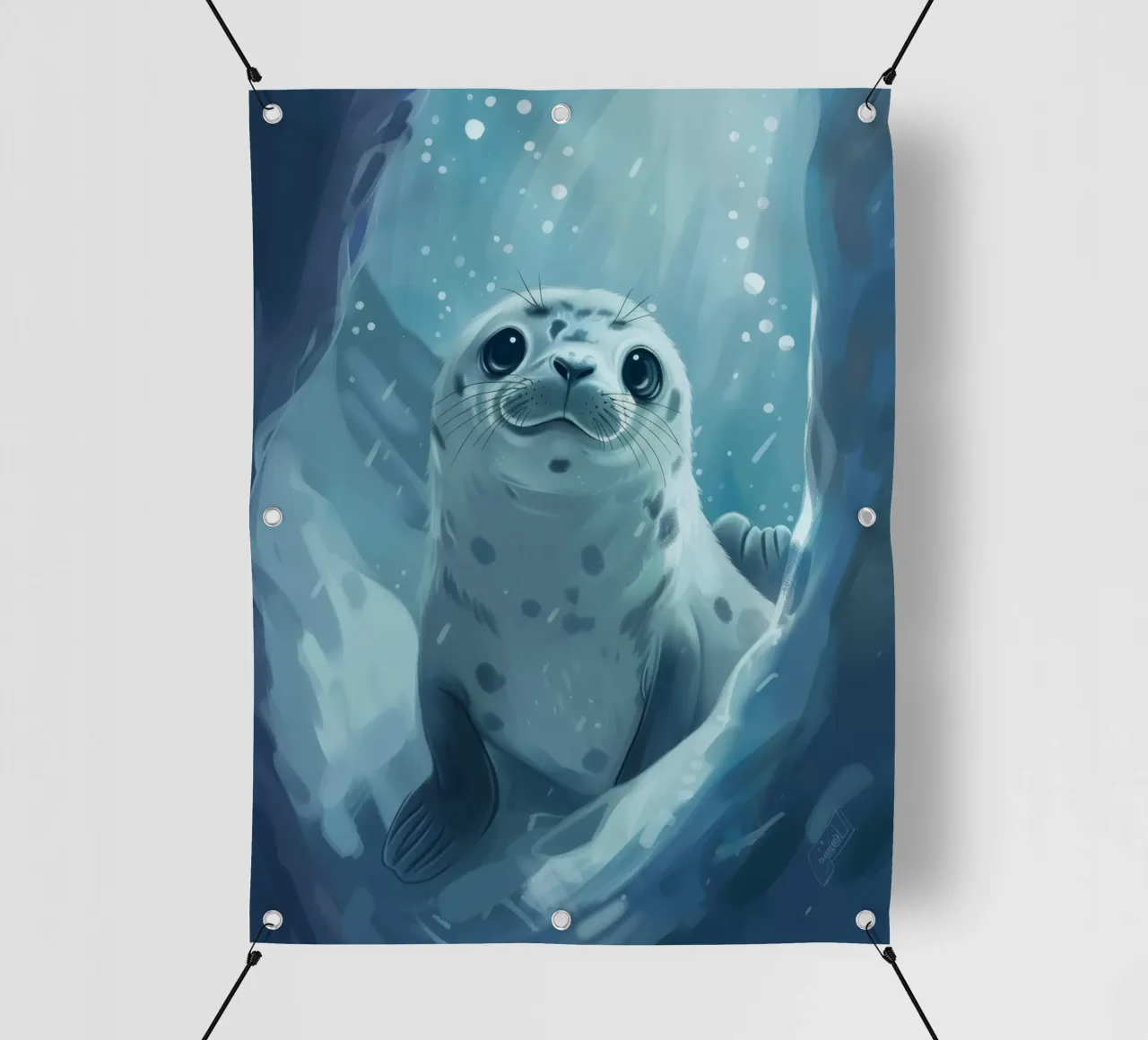 Un cucciolo di foca esplora una grotta sottomarina in un oceano gelido telo in pvc da DesignDoodle