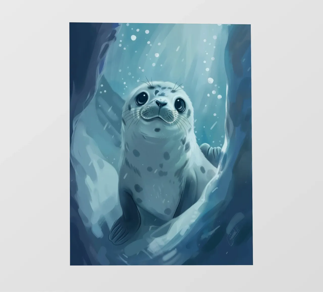 Un cucciolo di foca esplora una grotta sottomarina in un oceano gelido telo in pvc da DesignDoodle