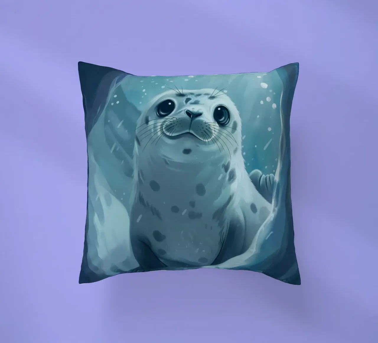 Un cucciolo di foca esplora una grotta sottomarina in un oceano gelido cuscino da DesignDoodle