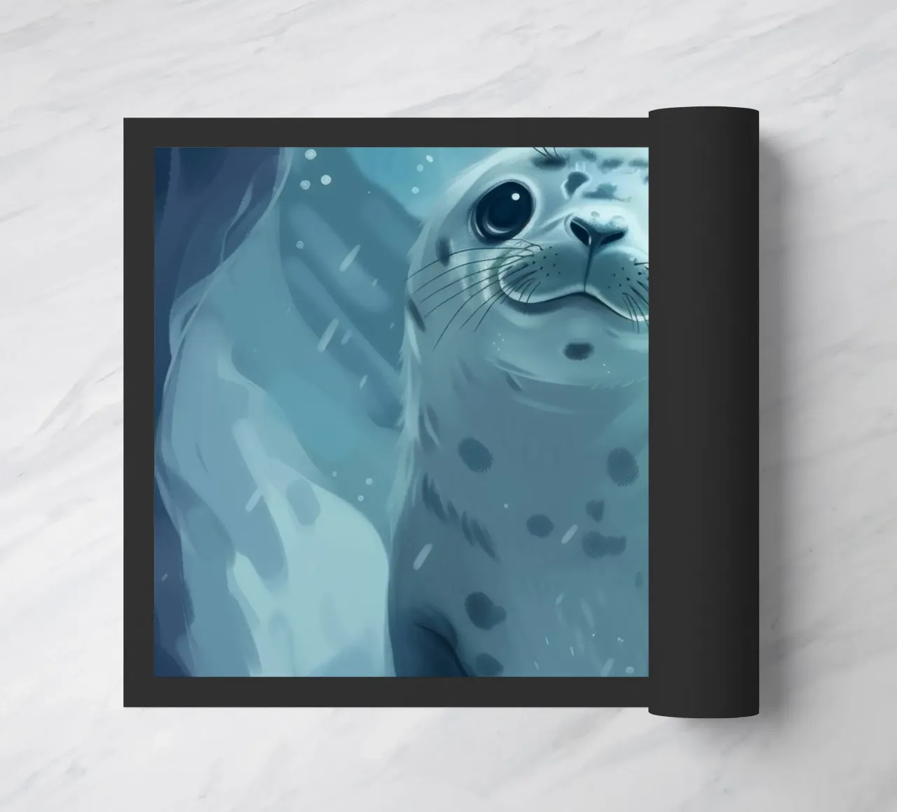 Un cucciolo di foca esplora una grotta sottomarina in un oceano gelido zerbino da DesignDoodle