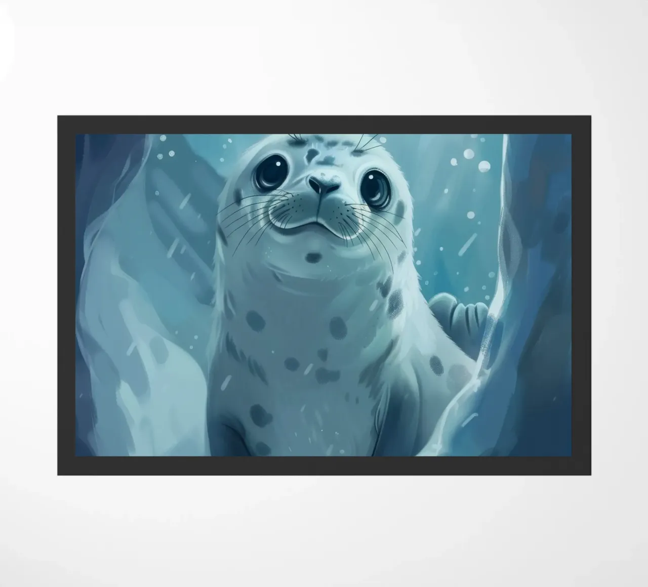 Un cucciolo di foca esplora una grotta sottomarina in un oceano gelido zerbino da DesignDoodle