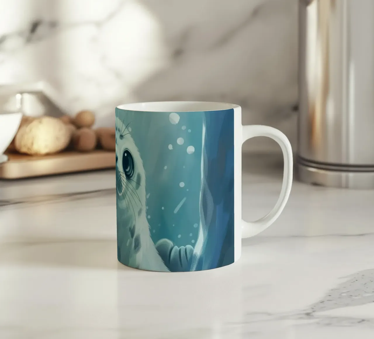 Un cucciolo di foca esplora una grotta sottomarina in un oceano gelido tazza in ceramica da DesignDoodle